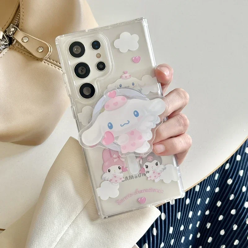 Sanrio Hello Kitty Kuromi Melody Purin Magnetic Magsafe Wireless Charge Phone Case For Samsung Galaxy S 24 23 22 Puls Ultra