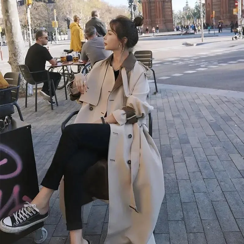 Gabardina por encima de la rodilla para mujer, abrigo de longitud media de alto grado, Popular, de Color sólido, para otoño, novedad de este año, 2023