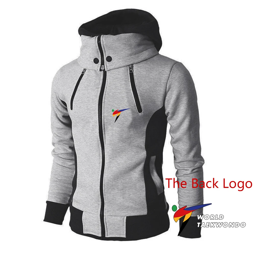 WTF World Taekwondo Federation 2022 Men\'s New Long Sleeves Jackets Warm Windproof Double Zipper Casual Hooded Design Coats Tops