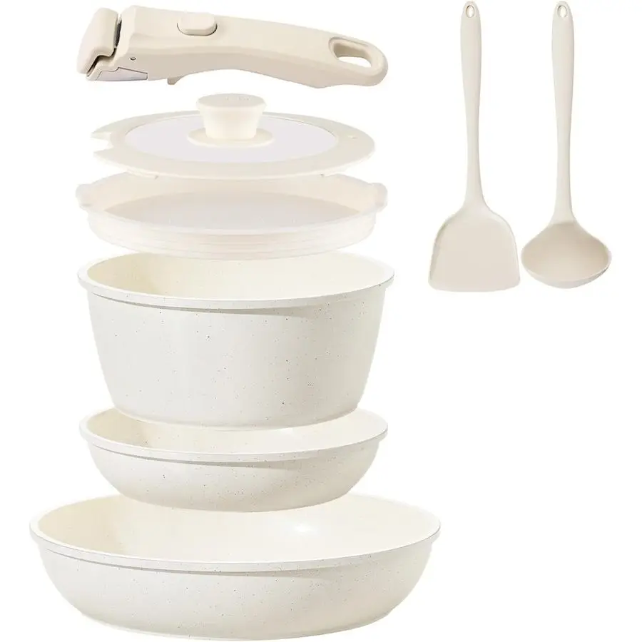 

Cookware Set Non Stick 8Pcs Pots and Pans Set Detachable Handle Induction Kitchen Cooking Set with Frying Pans Oven Dishwasher S