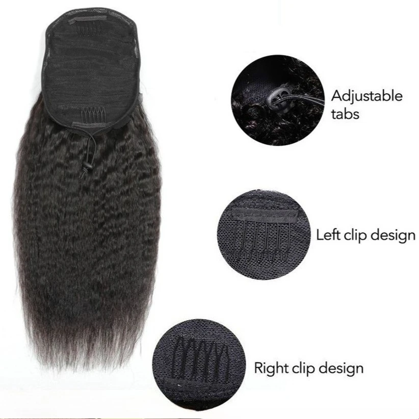 غريب مستقيم ذيل حصان وصلة إطالة شعر طبيعي 100% شعر بشري حقيقي التفاف حول الرباط في ذيل حصان أسود طبيعي للنساء #5