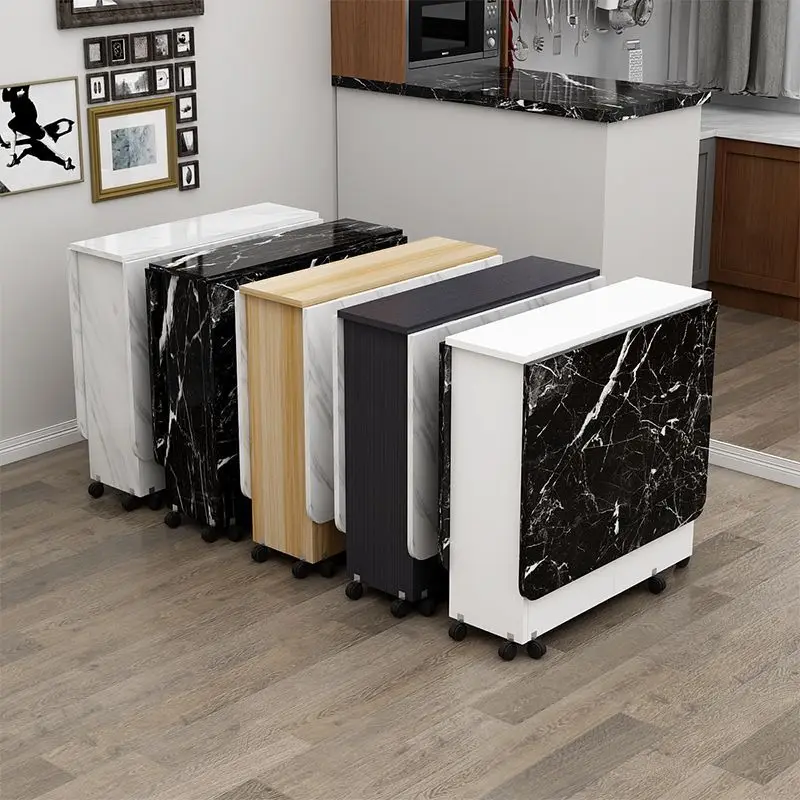 Folding dining table household small apartment movable pulley retractable rectangular simple multi-functional eating table