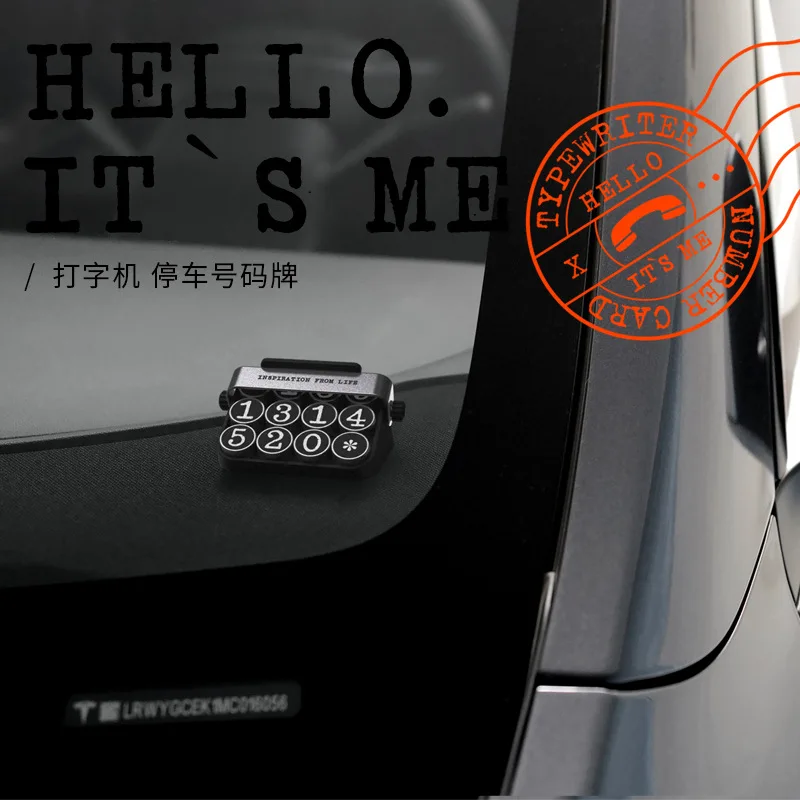 Retro Typewriter Temporary Parking Card, Hidden Car Phone Number Plate With 5 Groups Digits Fashion Moving Contact Display