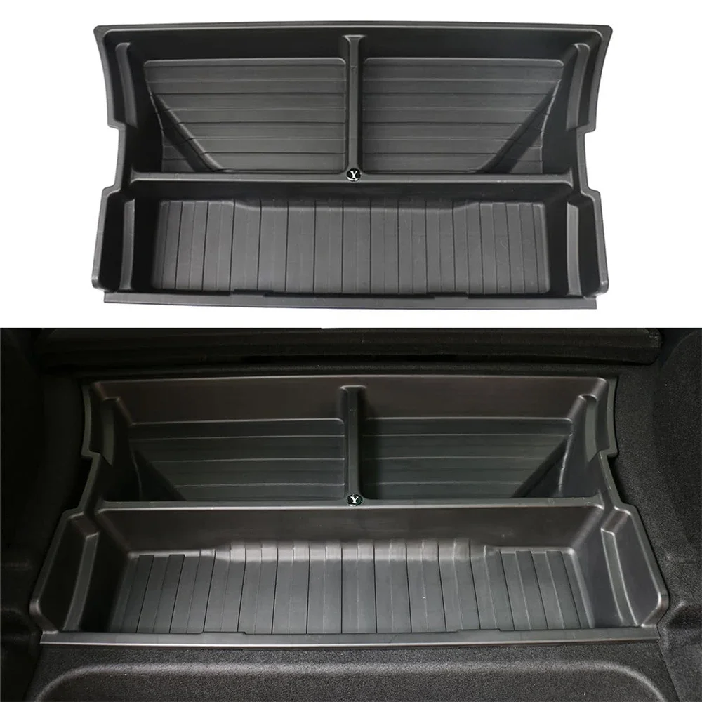 Frunk Organizer Storage Vassoio Baule posteriore Contenitori portaoggetti posteriori superiori e inferiori Scatole per Tesla Model Y 2020-2024 Accessori