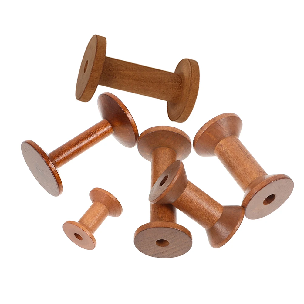 

6Pcs Vintage Wood Spools DIY Crafts Empty Thread Holder Handmade Bobbins Embroidery Yarn Weaving Practical Storage