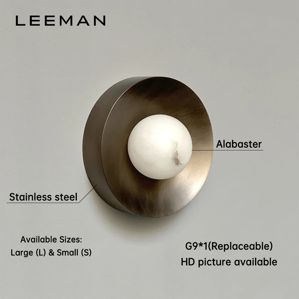 High-end Design Retro Coffee Shop Living Room Bedside Wall Lamp Bronze Modern Alabaster Wall Sconce Decorative Round Wall Light