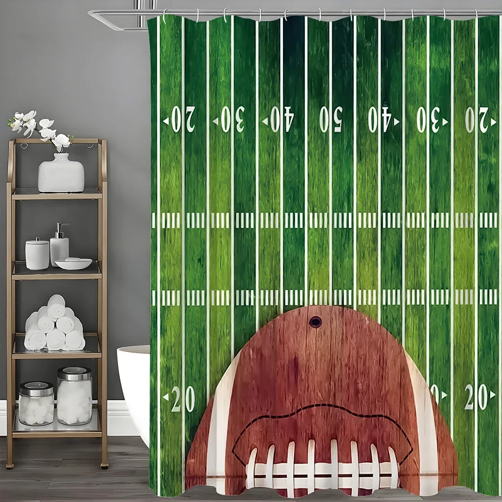 

American Rugby Court Shower Curtain, Bathroom Decorative Shower Curtain, Waterproof Shower Curtain with Hooks