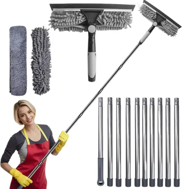

Window Cleaner Squeegee Window Cleaning Tool Kit Extension Pole Rotatable Head 2 In 1 Washing Tool For Home Glass Windshield
