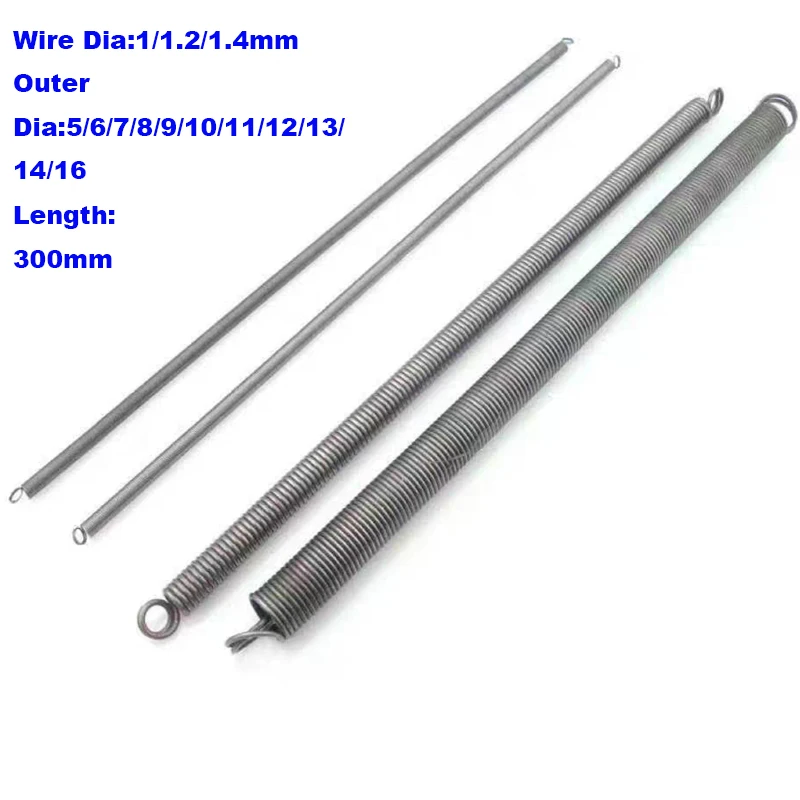 Wire Dia 1 1.2 1.4mm,Outer Dia 5-14mm Length 300mm Double Coil L-Shaped Tension Spring Stretch Spring, Steel Wire Tension Spring