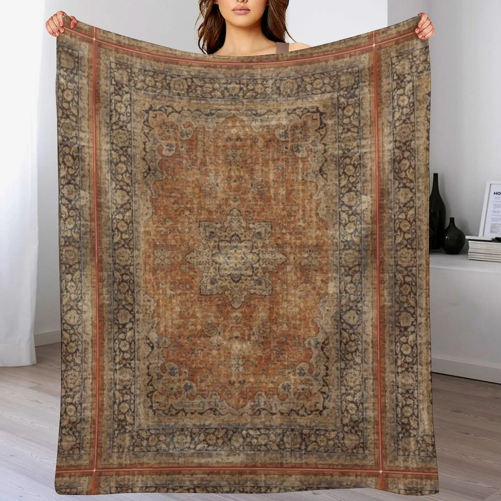 Antique Orian rug Throw Blanket No Pilling Soft Warm Blanket for Bed