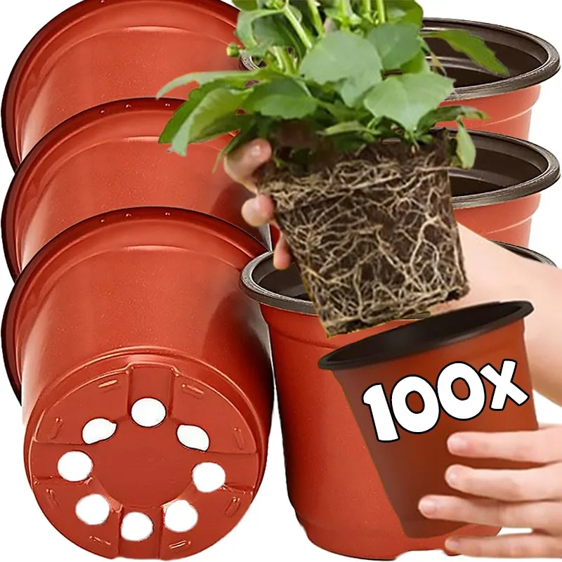 100/20Pcs Seeding Nursery Pot Black Red Soft Plant Nursery Pots Plastic Grow Box Home Garden Planting Accessories Diameter 10CM