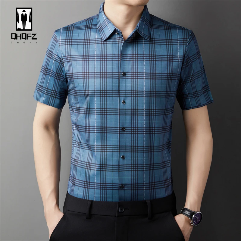 2024 Summer New Men's Business Casual Printed Short Sleeved Shirt Fashion Comfortable Wrinkle Resistant Top