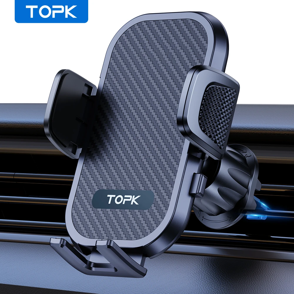 TOPK حامل هاتف السيارة جبل تنفيس الهواء حامل هاتف الخليوي للسيارة حر اليدين سهلة المشبك مهد في مركبة تناسب جميع الهواتف 4 "إلى 7"