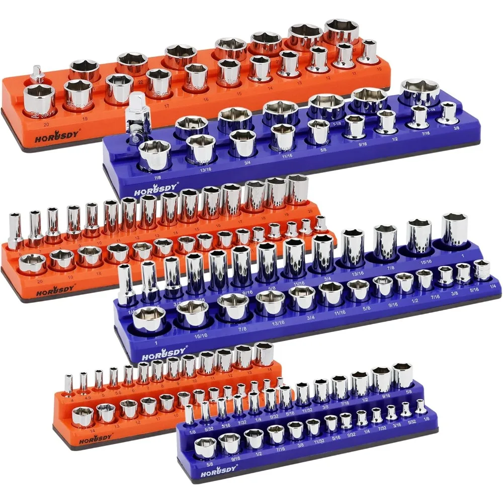 6-Piece Magnetic Socket Organizer Set, Magnetic Socket Holder, 1/4", 3/8", 1/2" Socket Holds 143 Pieces Magnetic Socket Trays