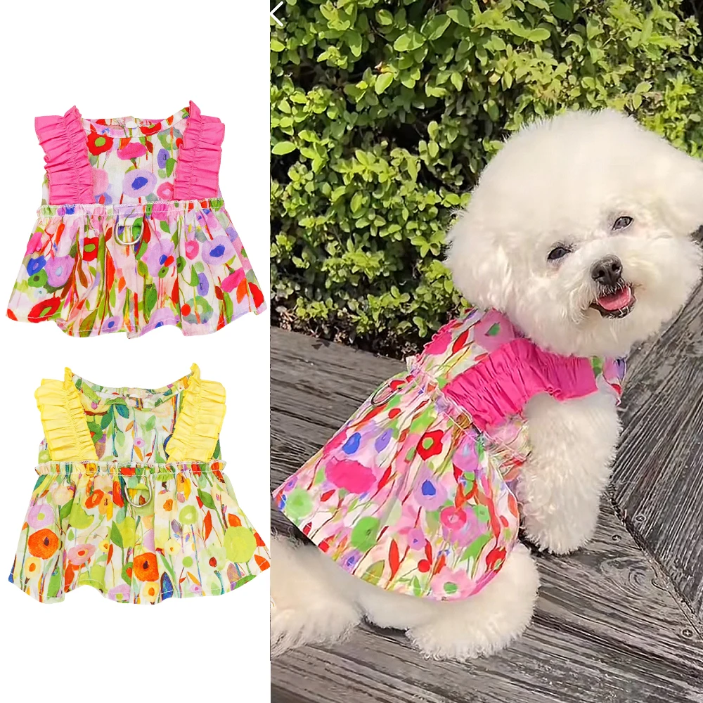 

Vintage Oil Painting Dog Dress - Victorian Floral Pet Gown for Small Dogs, Elegant Ruffled Puppy Party Outfit, Photo-Worthy