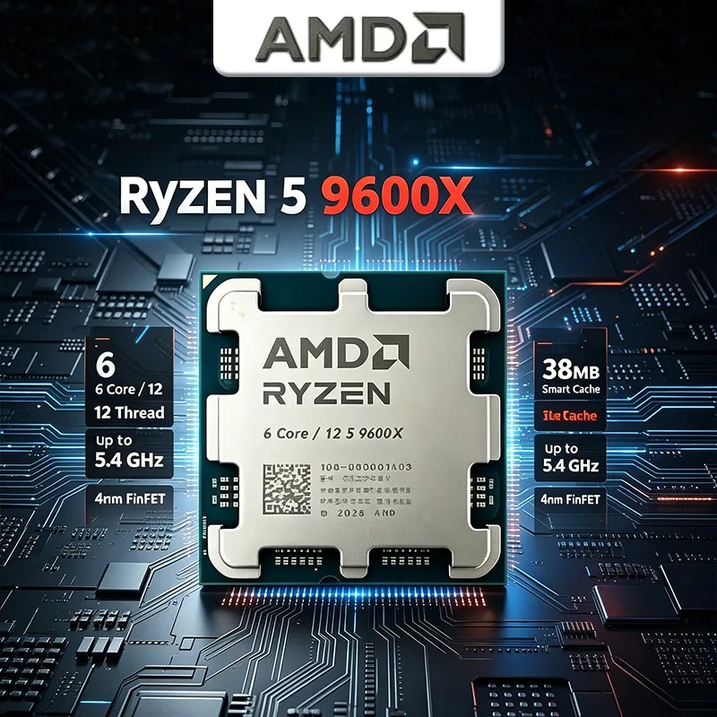 100% 새 상품 AMD 라이젠 5 9600X 5.4GHz 6코어 12스레드 새 DDR5 L3=32M 프로세서 65W R5 9600X 소켓 AM5 4NM 팬 없음