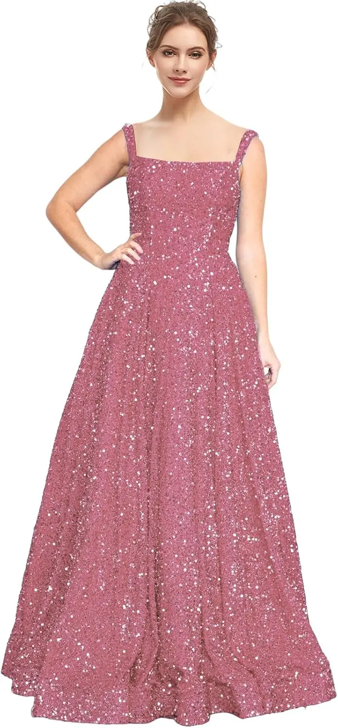 فستان نسائي طويل للحفلات الراقصة على شكل حرف A أنيق للحفلات المسائية ترتر لوصيفة العروس وحفلات الزفاف 2025 #1