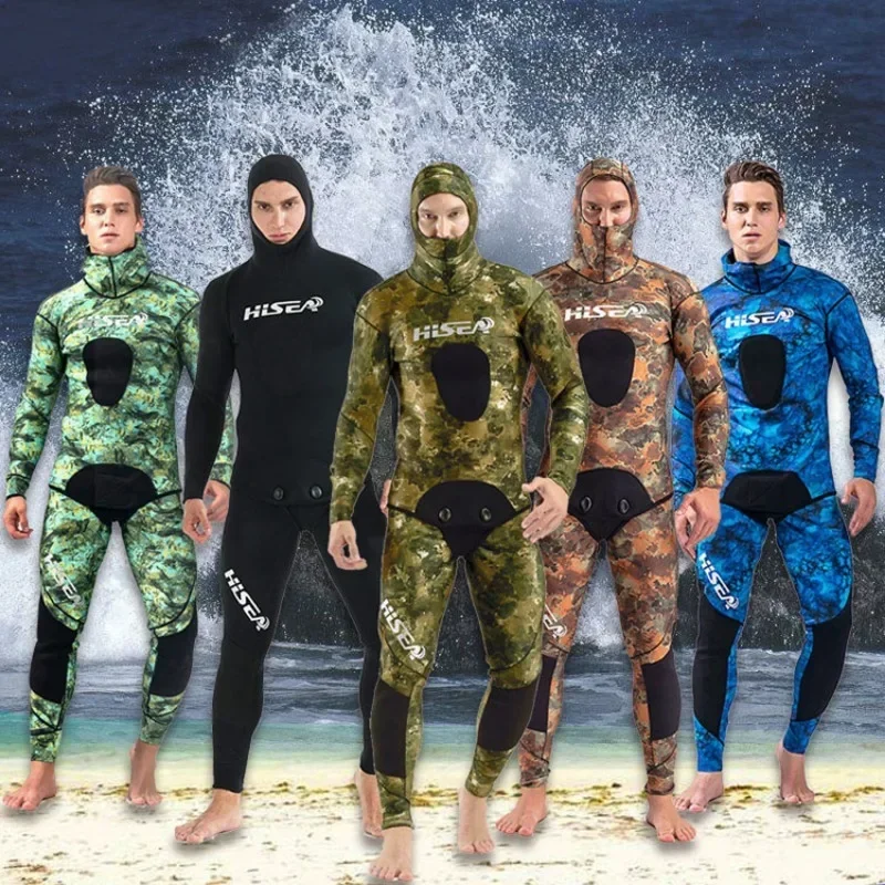 Hisea Men's Camouflage Wetsuits 3.5mm CR Triathlon CR Smooth Skin YAMAMOTO Hunter Open Cell Smooth Skin Neoprene Diving Suit