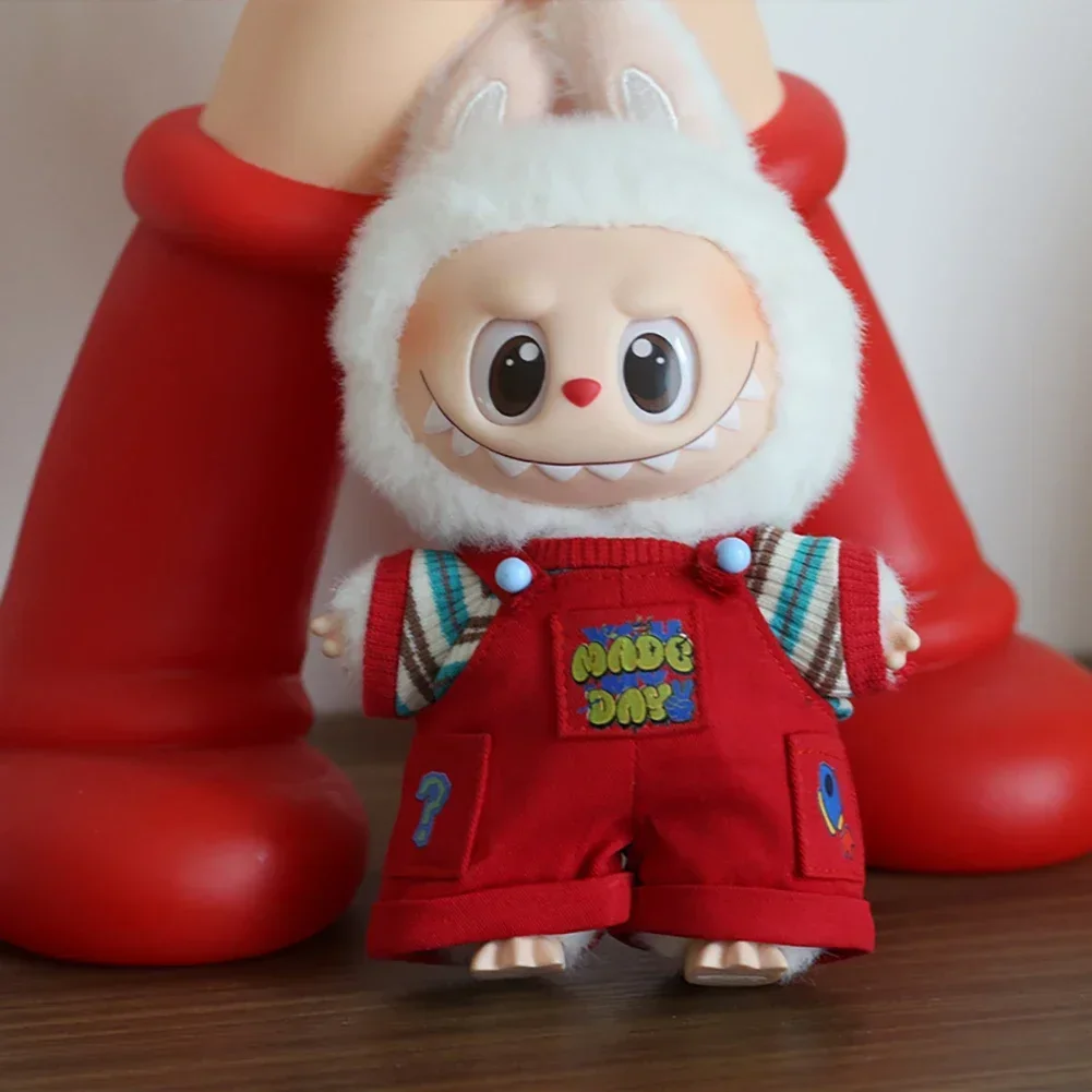 Per 15-17 cm Labubu V1 V2 V3 Vestiti per bambole Mini bella tuta rossa e T-shirt a righe Accessori per bambole