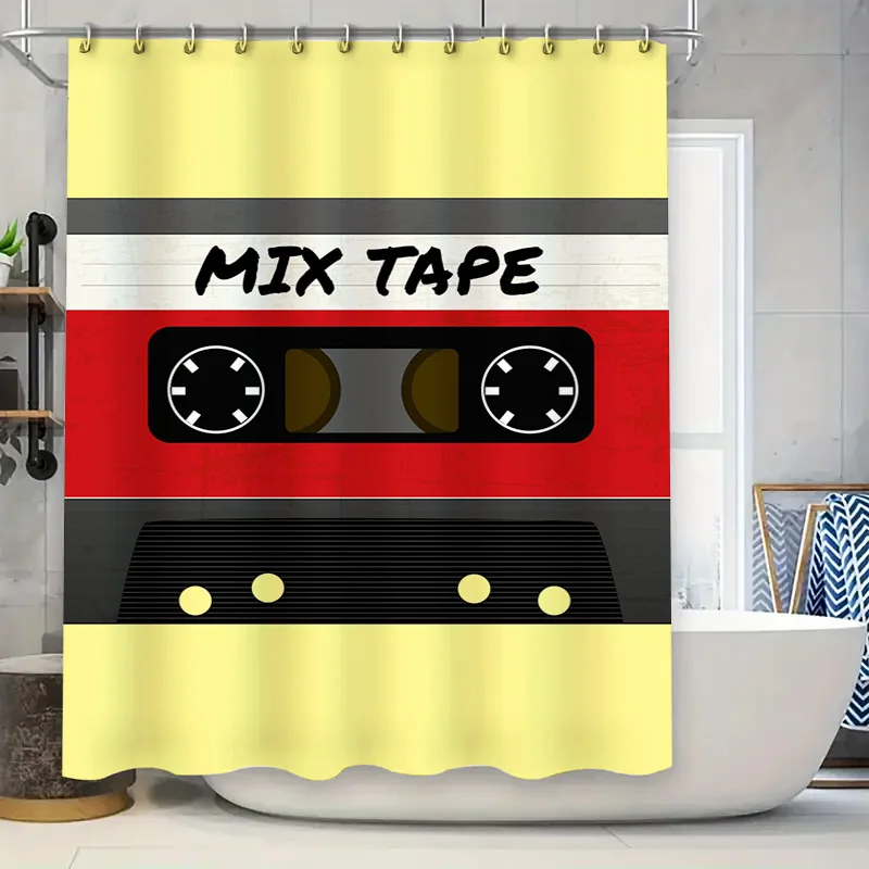 

Занавеска для душа в стиле ретро, желтый, красный, 80-е годы, аудиокассета, декор для ванных комнат