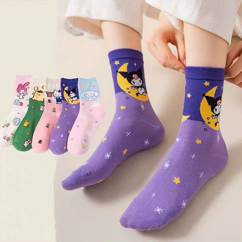 Kawaii Sanrio Socks Anime Hello Kitty Kuromi Autumn And Winter Sweet In The Tube Cartoon Socks Cute Girls Cotton Home Warm Sock