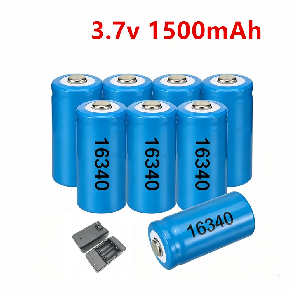 16340 CR123A Battery 3.7V 1500mAh Rechargeable Li-ion Batteries for LED Flashlight Travel Wall Charger for CR123A 16340 Battery