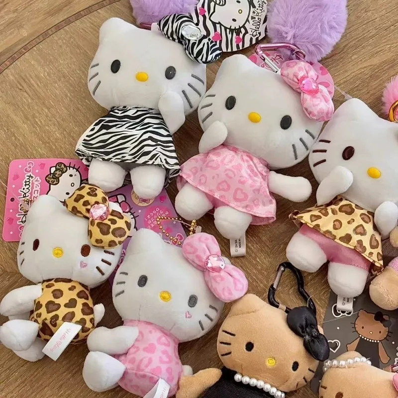 NUOVI stili Hello Kitty leopardo nero Peluche Portachiavi Sanrio Peluche Gattino Anime Animali di peluche Ciondolo Fascino per borsa femminile