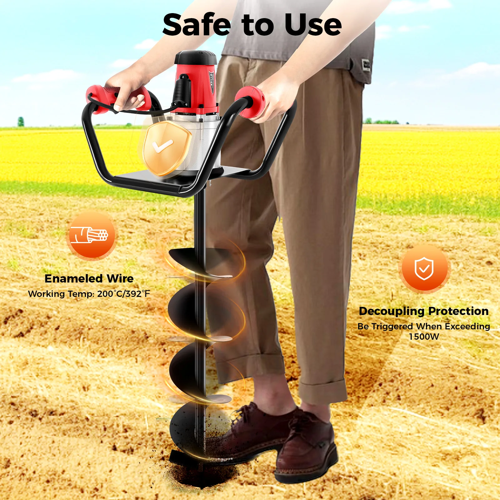 Broca de barrena de tierra con vástago de 3/4 "para plantar, barrena de jardín de 6" x 31,1" con barra de extensión para excavadora, excavadora de postes para valla P