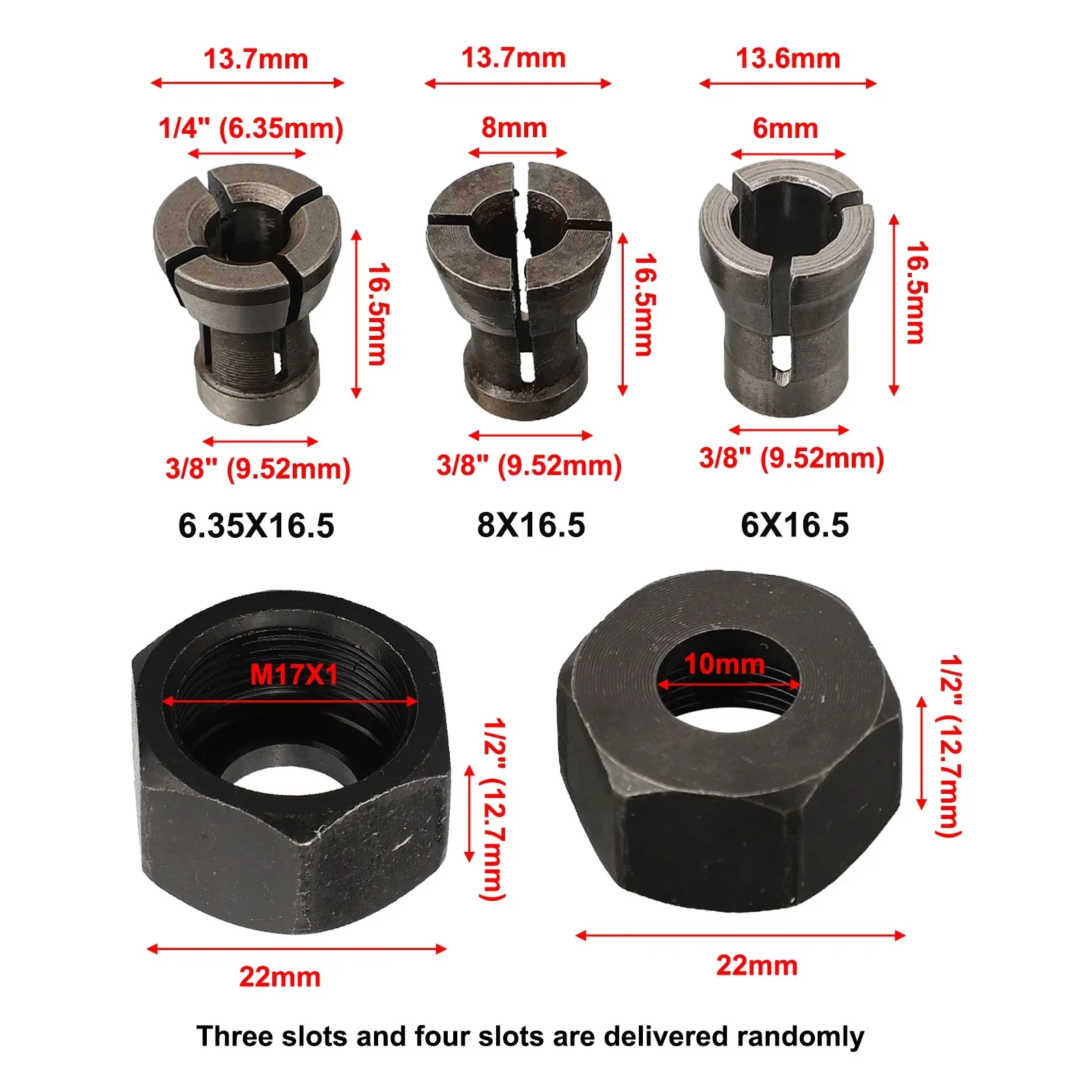 M17 Collet Chuck Adapter With Nut Engraving Trimming Machine Electric Router Wood Router Milling Cutter Power Tool Parts