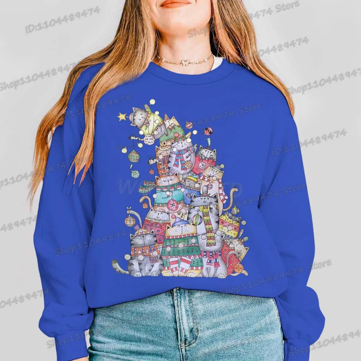 مضحك القط شجرة عيد الميلاد طباعة الرجال النساء الصوف بلوزات الخريف الشتاء الدافئة عطلة السفر حفلة الزي الكرتون عيد الميلاد البلوز
