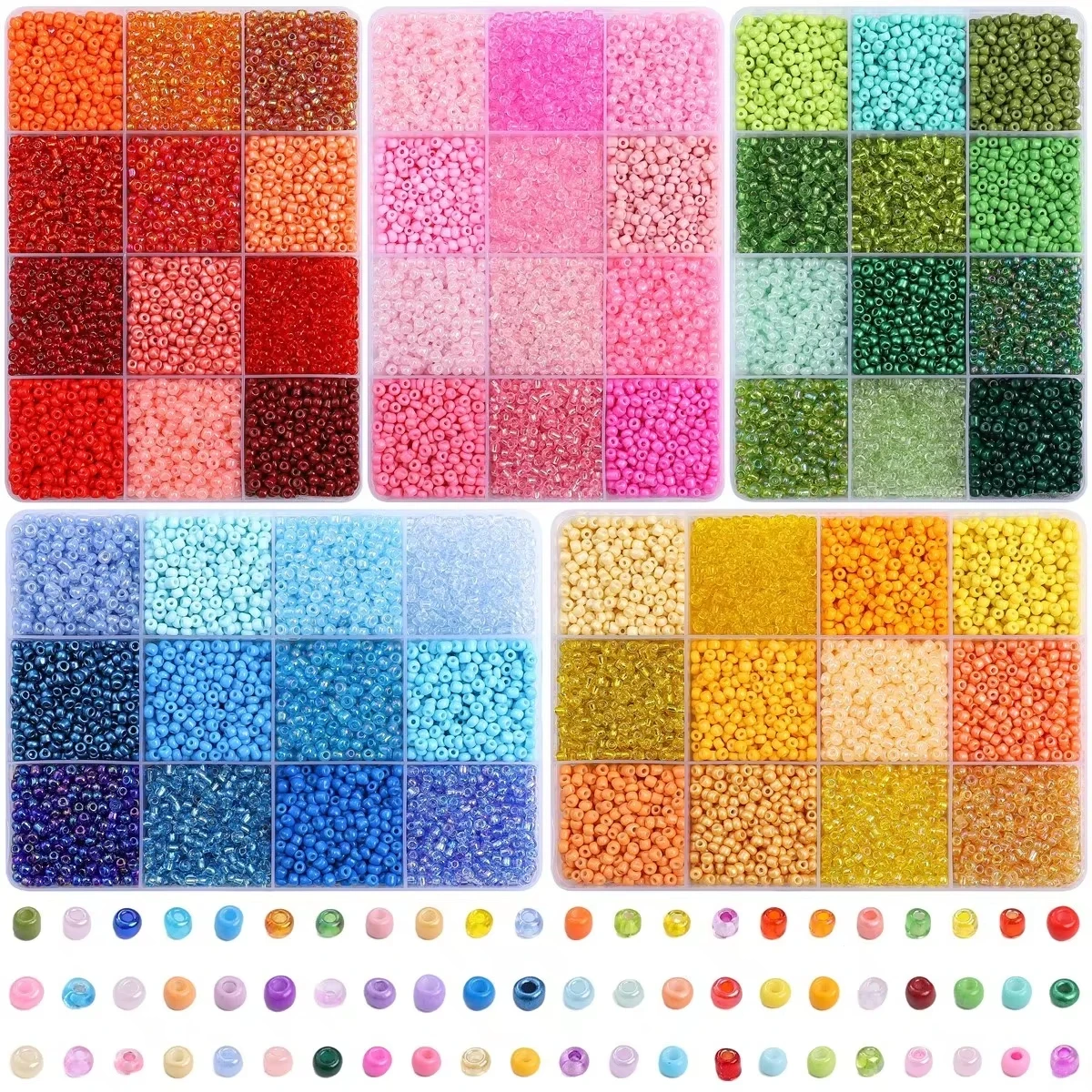 3600pcs 3mm Glass Seed Beads, Assorted Colors, 12-grid Storage Box, DIY Jewelry Making Kit, Loose Beads For Bracelets, Necklaces