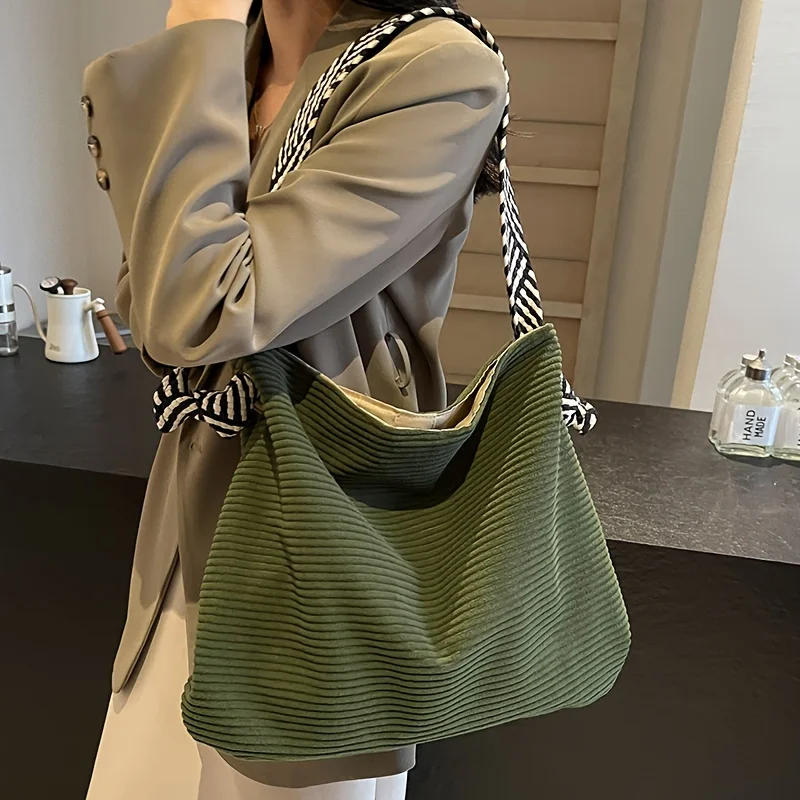 Large Capacity Corduroy Tote Bag, Women's Fashion Casual Handbag Shoulder Bags, Daily Commute Casual Shopping Crossbody Pouch