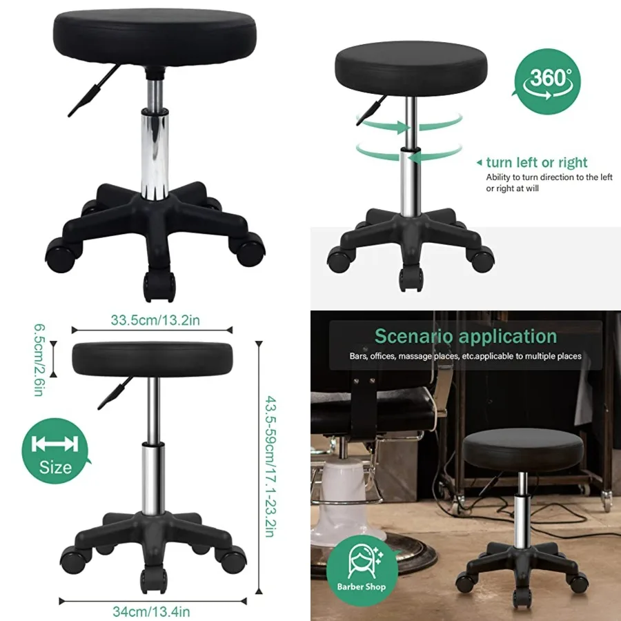 

Round Rolling Stool Height Adjustable Stool with Wheels for Spa Salon Massage