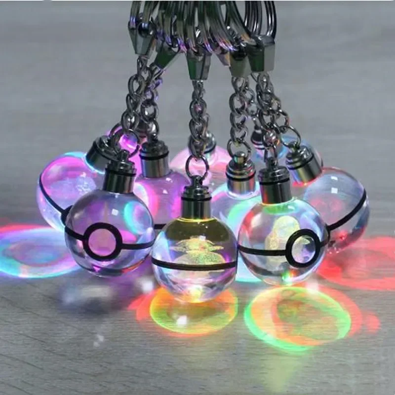 Porte-clés boule de cristal Pokemon pour enfants, Pikachu sculpté en 3D, boule plonger oyante, SLaura, Salamèche, pendentif Mew, jouet pour enfants, cadeau d'anniversaire