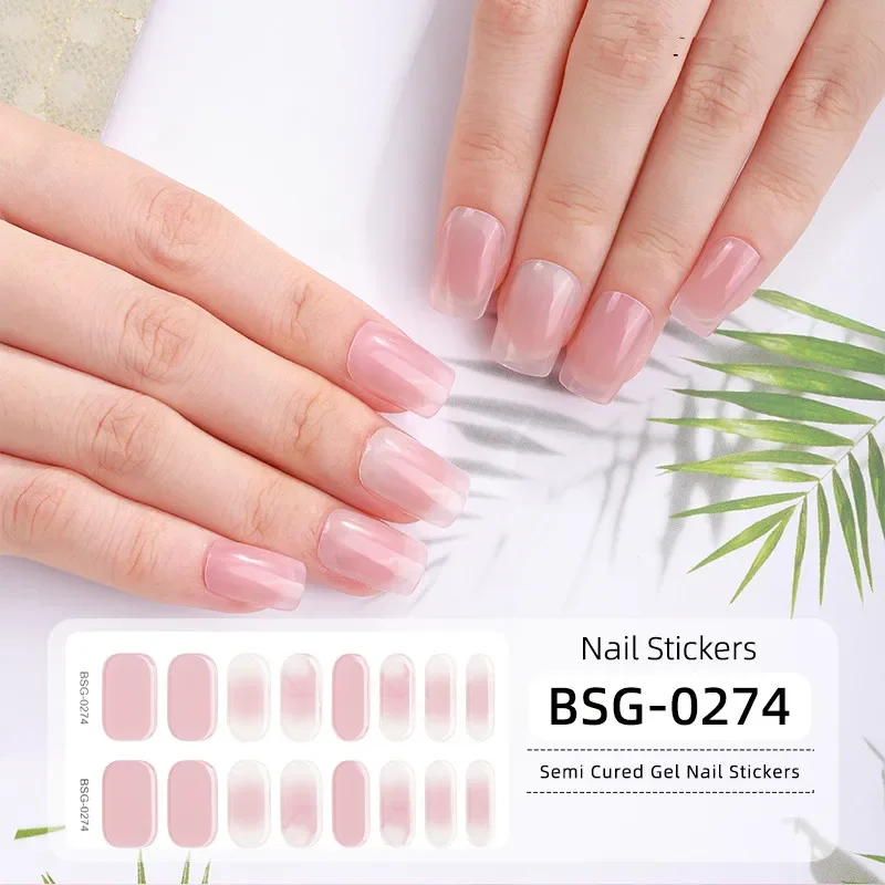 16Tips Gel Nail Wraps Fingertip Artist Super Long Lasting Semi Cured Gel Nails Polish Stickers Nail Art Manicure Decoration