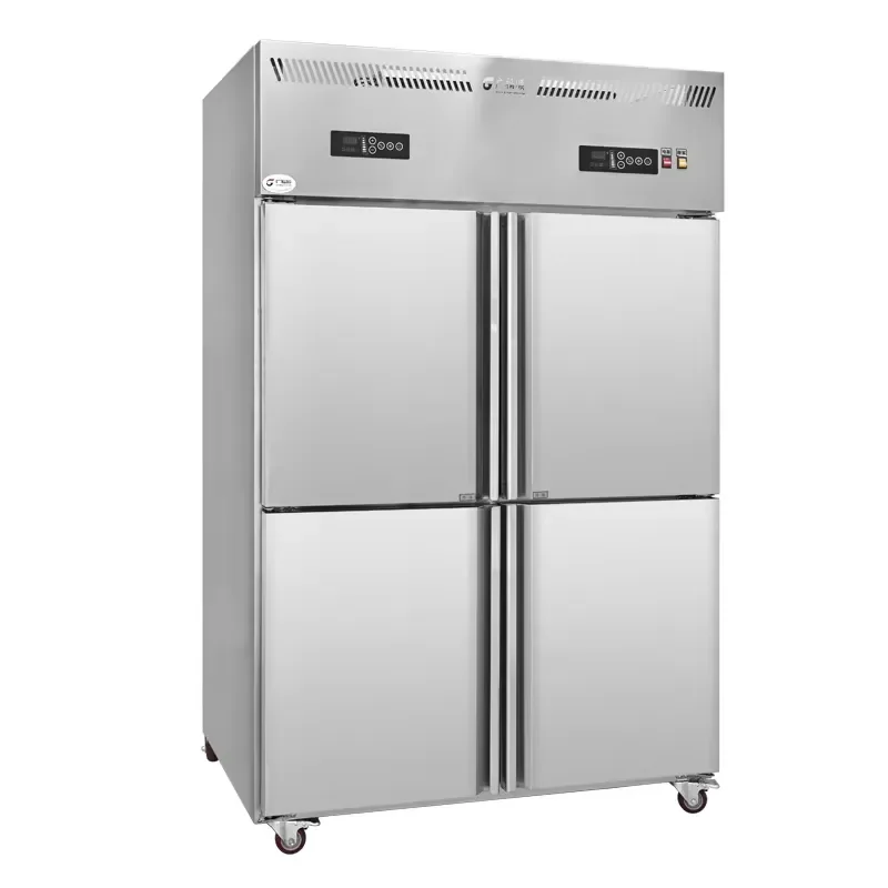 -30C Air Cooled Frost Free Four Door Dual Temperature Upright Kitchen Freezer 201 Stainless Steel Digital Display 32 Shelves