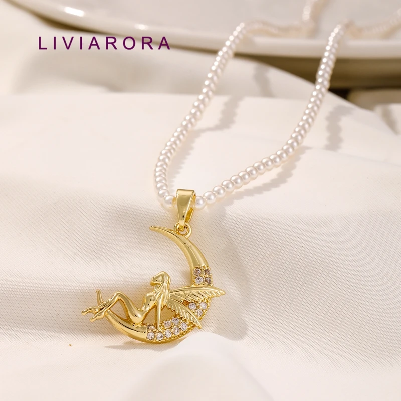 1/2/3Pcs 18K Gold Plated Brass Crescent Moon Pendant For Jewelry Making,CZ Fairy Angel Wings Charms For DIY Necklace Making