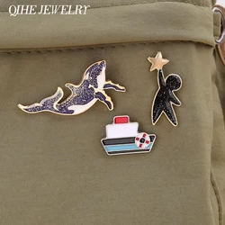 Animal Whale Enamel Pin Boat Badge Metal Brooch Lapel Hat Sweater Accessories Wholesale Women Kids Gift Jewelry