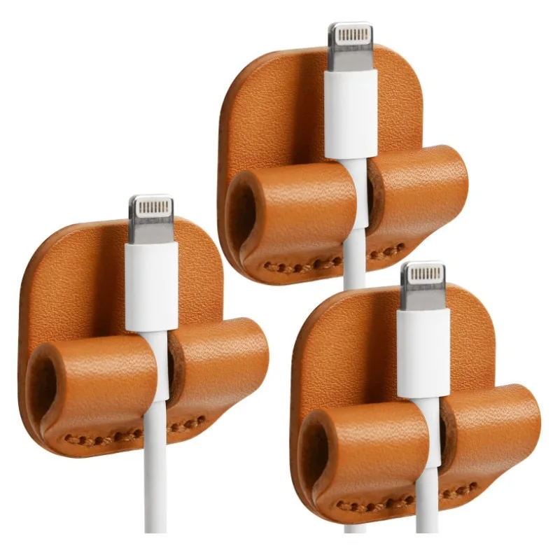 

Adhesive leather appliance cord holder headphone cord winder mobile phone charging cable organizer leather data cable organizer