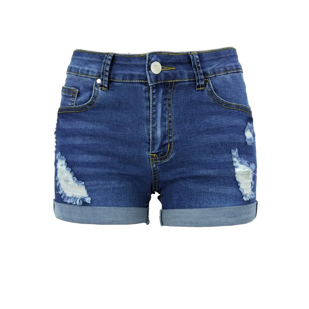 Casual Women Y2K Shorts Black Low Rise Denim Shorts Cotton Distressed Jean Shorts Cuffed Hem Five Pocket Short Jeans Blue Mini view 2