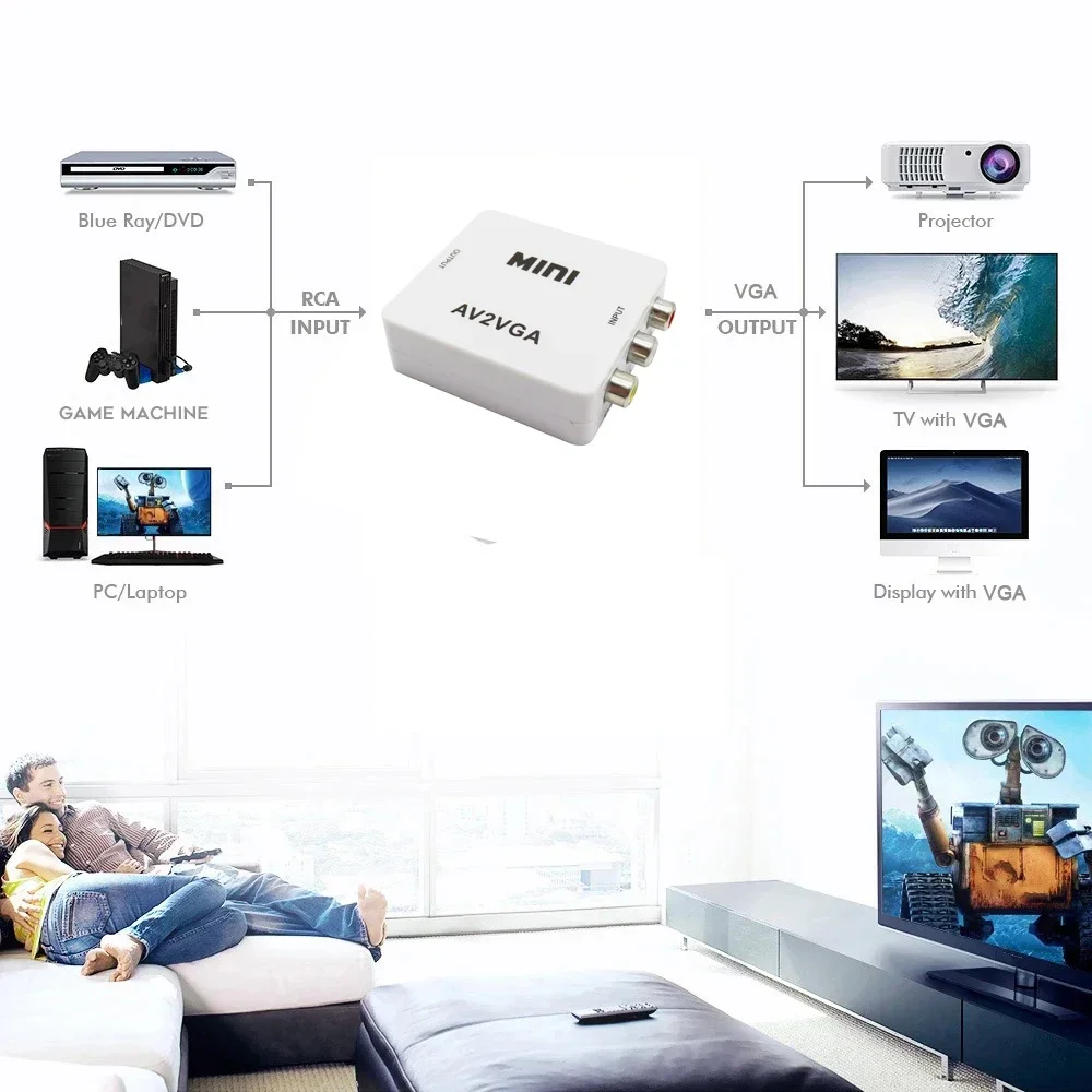 محول فيديو صغير مع صوت ، RCA ، CVBS إلى VGA ، يدعم PAL NTS ، محول فيديو للتلفاز ، شاشة ، شاشة ، #3