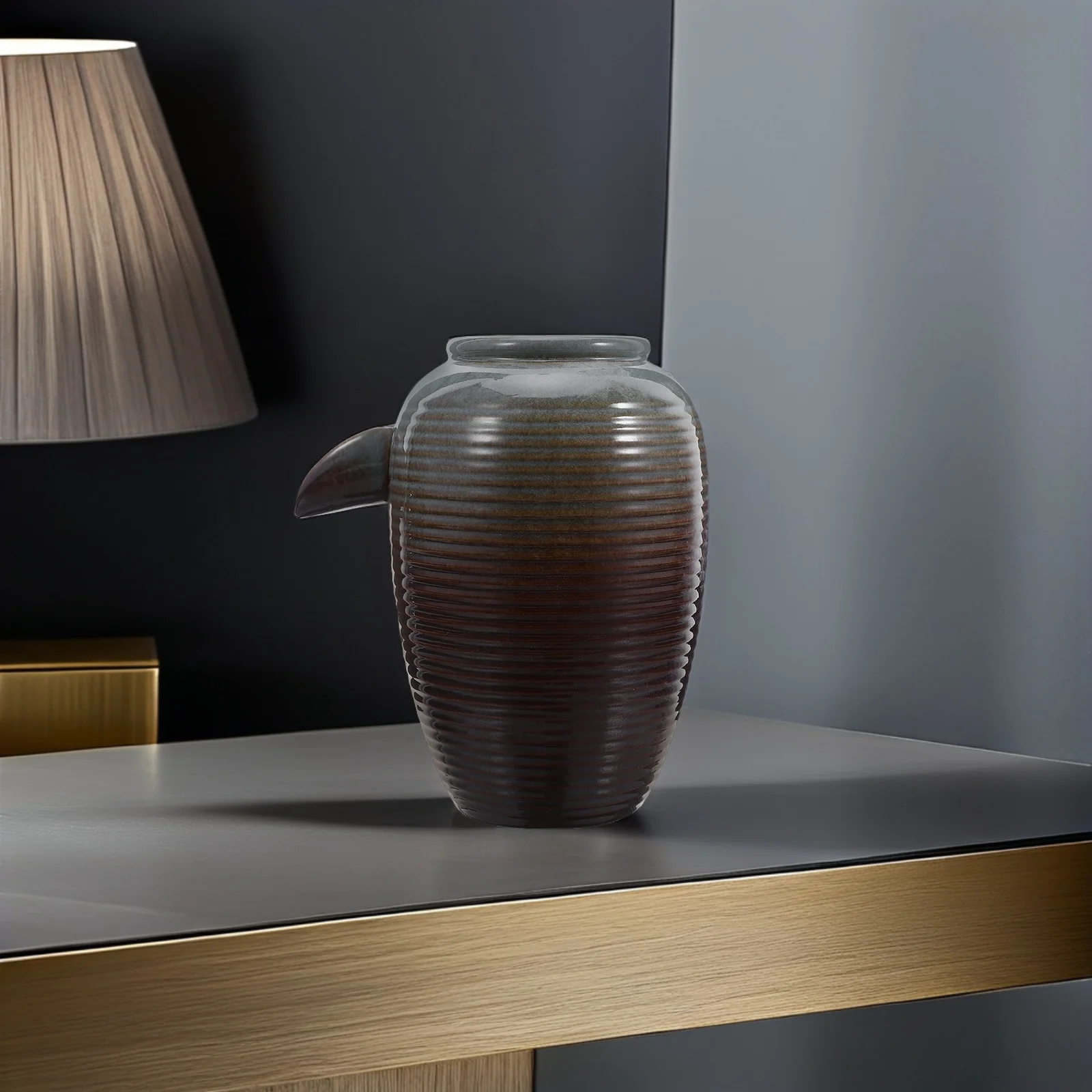 

Fish Tank Fountain Ceramic Jar Outdoor Garden Water Circulation Feature No Pump Decorative Relaxing Tabletop Aquarium