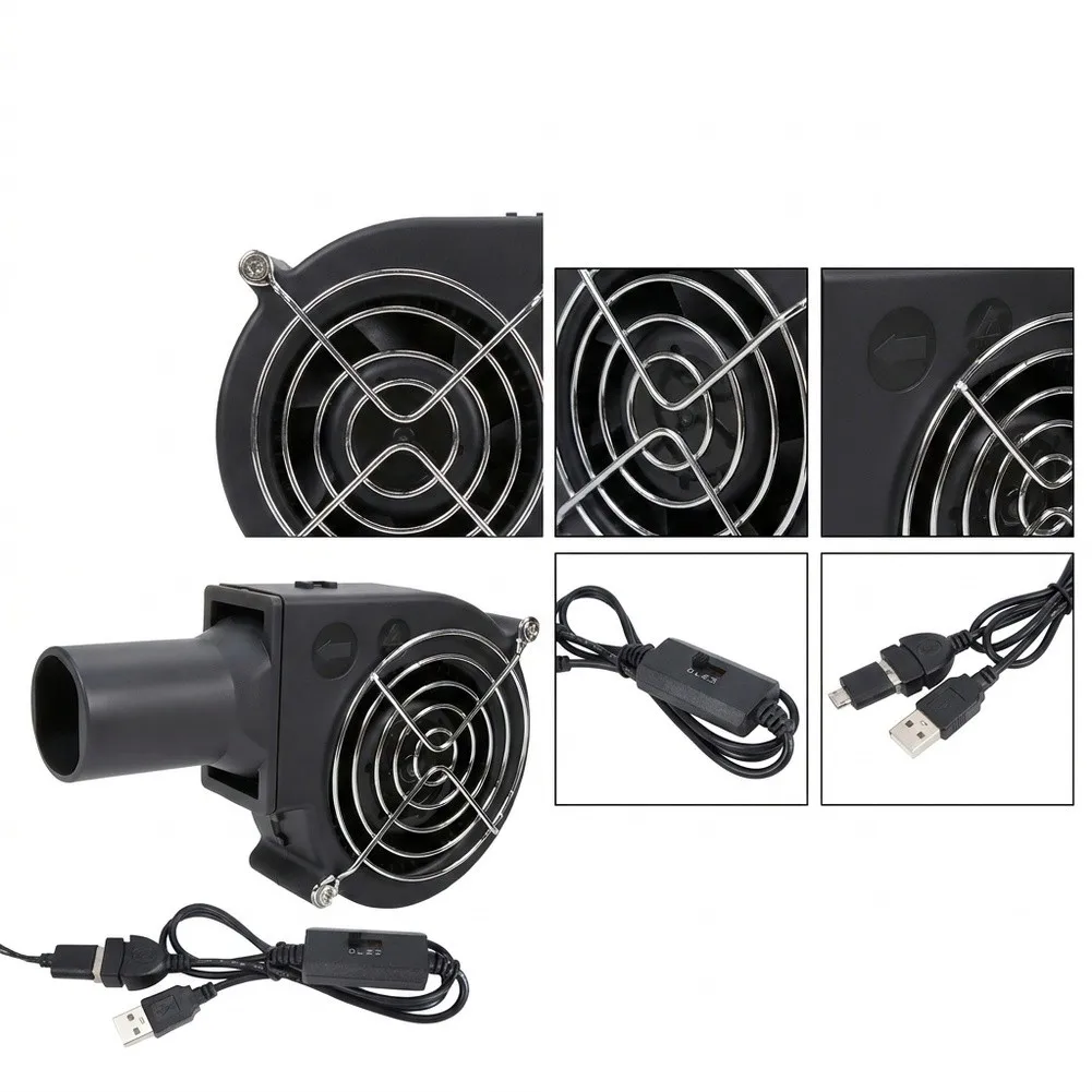 150mm 12V Blower Fan Kit for Grilling and Heating with 3-Stage Variable Airflow Controller and USB Power Input