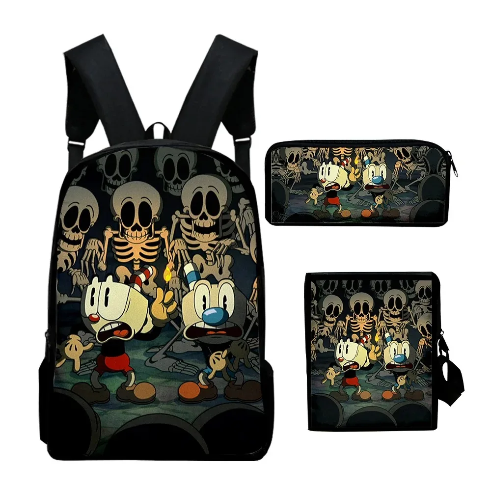 The Cuphead Show Anime 3D Print School Bags,Laptop Backpack,Backpack,Tilt Shoulder Bag,Pencil Case,Harajuku,3pcs per set