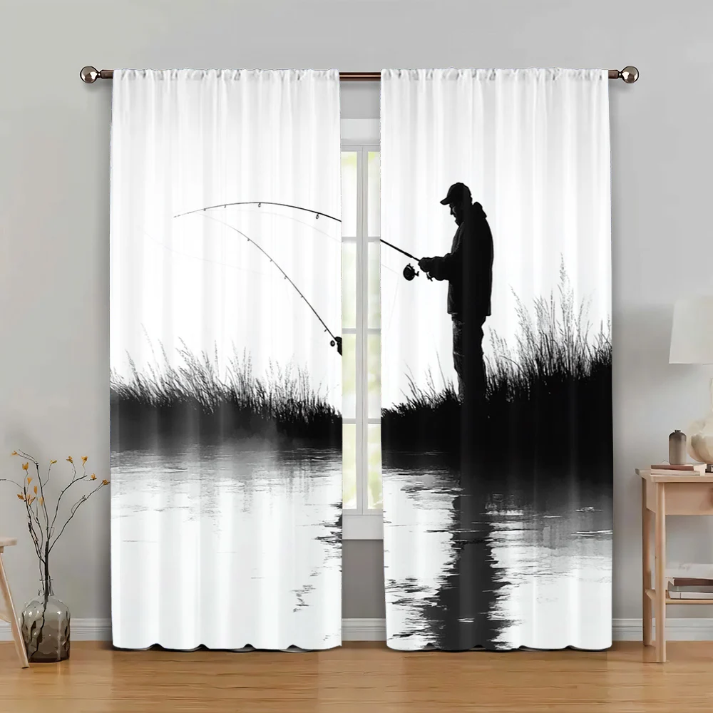 

2pc, Curtain Lake fishing Machine Washable Fabric,Without Electricity Festive Backdrops Use for Indoor Celebrations
