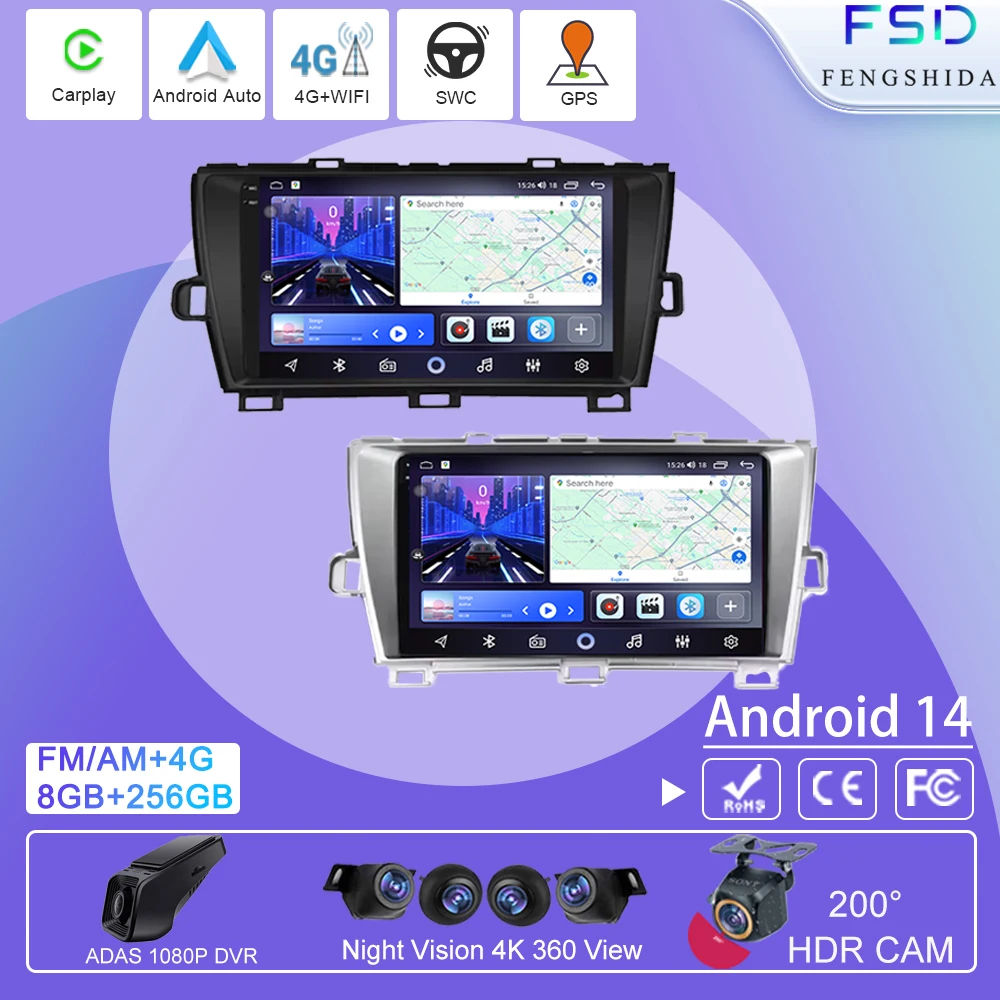 

For Toyota Prius XW30 2009 -2015 Car Radio Multimedia Video Player Navigation GPS Android 13 Wireless Carplay Head Unit No 2 Din
