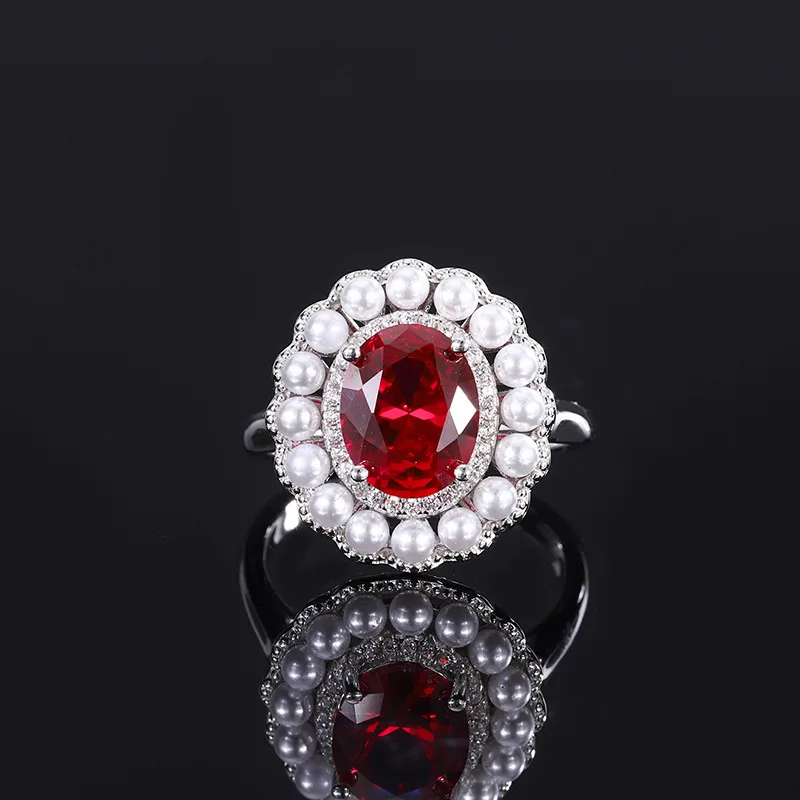 S925 Full body silver Tiktok hot sale for ladies, personalized color treasure, red treasure, sea blue treasure, pearl jewelry ri
