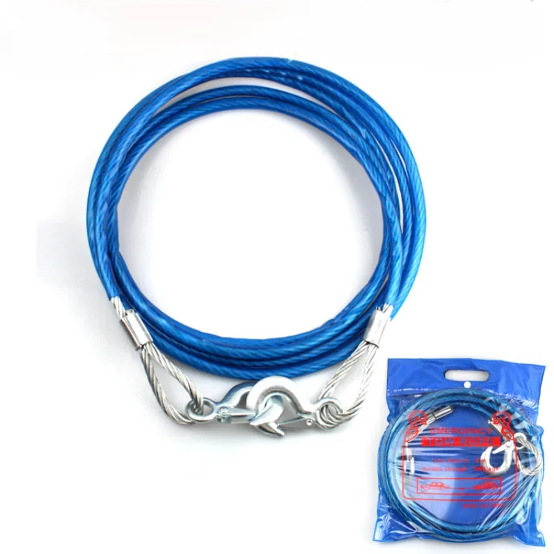 Car Tow Rope 5*12 Auto Pull Roped 3-7 Tons Steel Wire Tow Ropd Traction Roping Trailer Pulls Rope Car Rescue Tool 