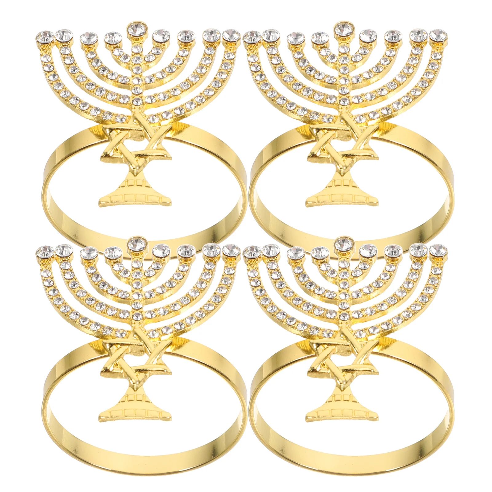 

4Pcs Hanukkah Napkin Rings Elegant Menorah Napkin Holders for Holiday Dinner Party Wedding Table Decor Jerusalem Serviette