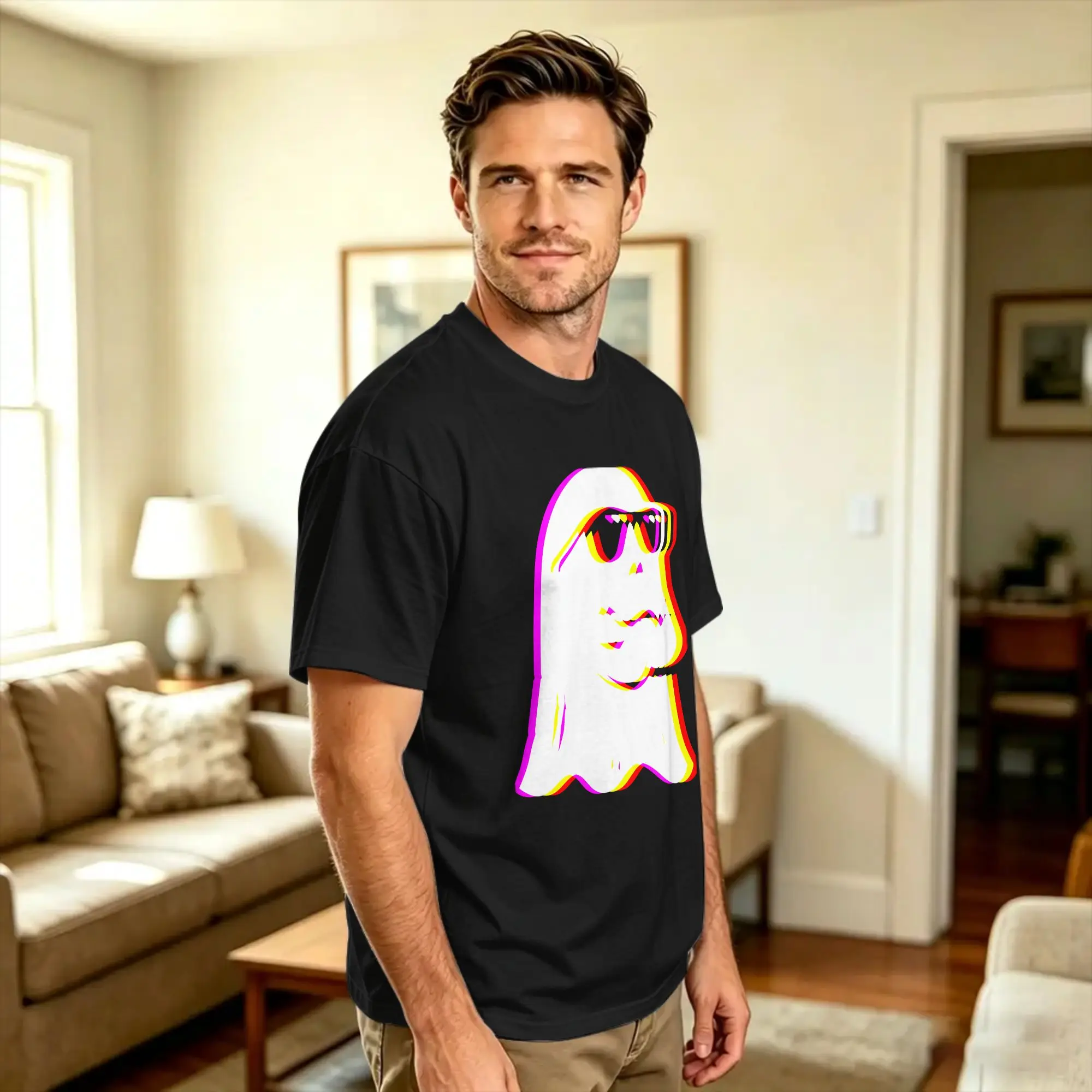 Ghost Trippy Vaporwave Halloween Techno Rave EDM Music Party Performance T-Shirt Beach  Streetwear T-Shirts 100% Cotton Tshirt